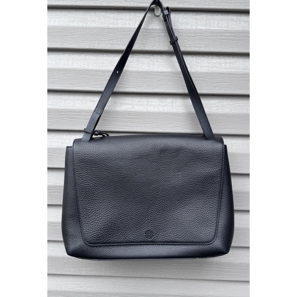 DAGNE DOVER Shoulder Bag Briefcase Pebble Leather Black Adjustable Strap BONUS